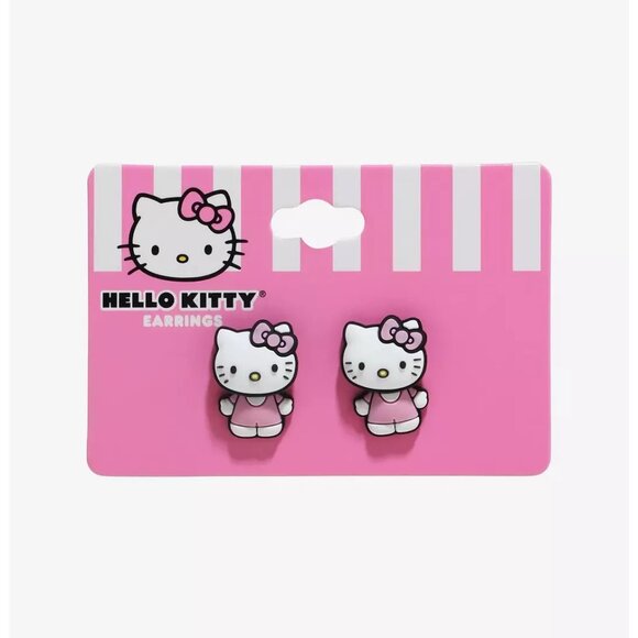 Hello Kitty By Sanrio Cute Pink White Front/Back Nickel-Free Stud Earrings NEW - Picture 1 of 3